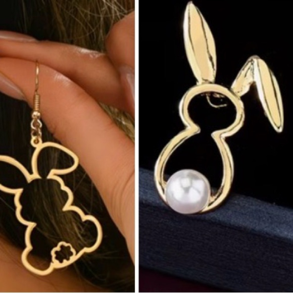 Two pairs of Gold Bunny Earrings